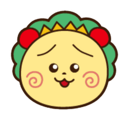 The character Coji Coji from the series of the same name. He looks like a bear. He has a big head with a green hat. He has a simple styled face. In this image he has a worried expression.